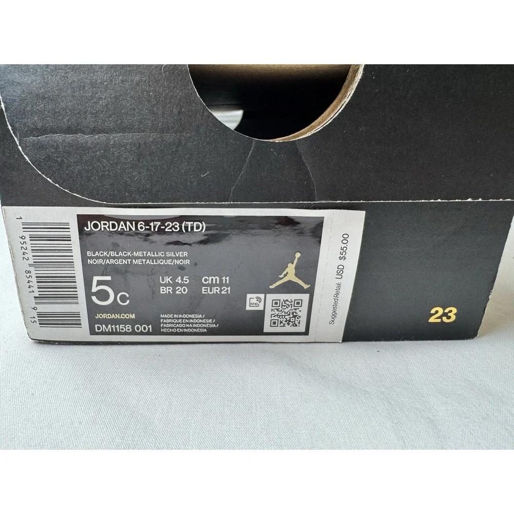 Jordan 6-17-23 TD Toddler Sneakers Black Metallic Silver DM1158-001‎ Size 5C